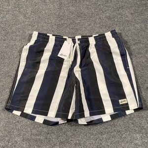 Bather Blue & Black Vertical Striped Mesh Lined Swim Trunks Mens Size XL